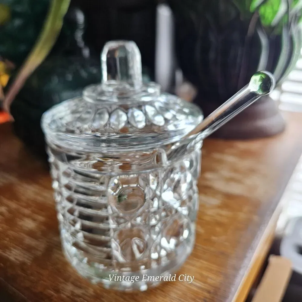 Emerald Glass Long Stir Tea Spoon Green & Clear Sugar & Teaspoon Rounded Point